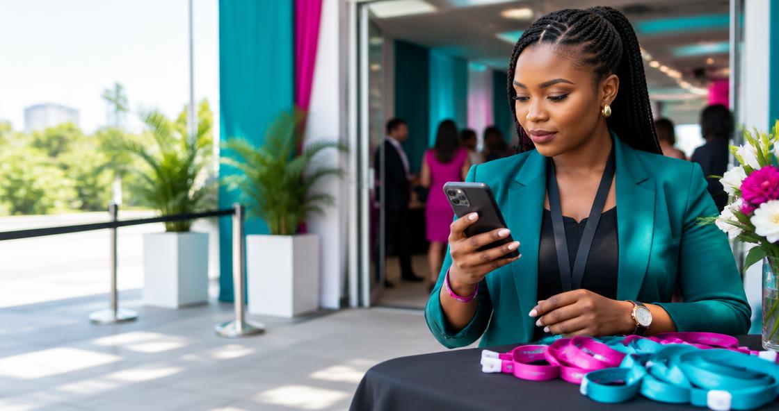 An event organiser at the entrance